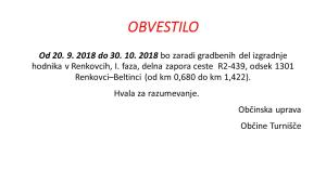 Obvestilo-Kolesarska steza Renkovci